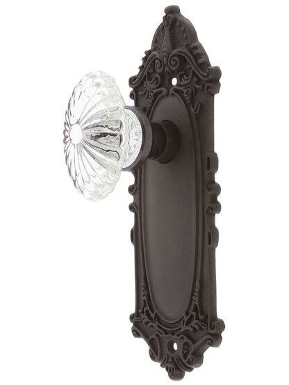 Victorian Plate with Oval Fluted Crystal Knob in Oil Rubbed Bronze with .